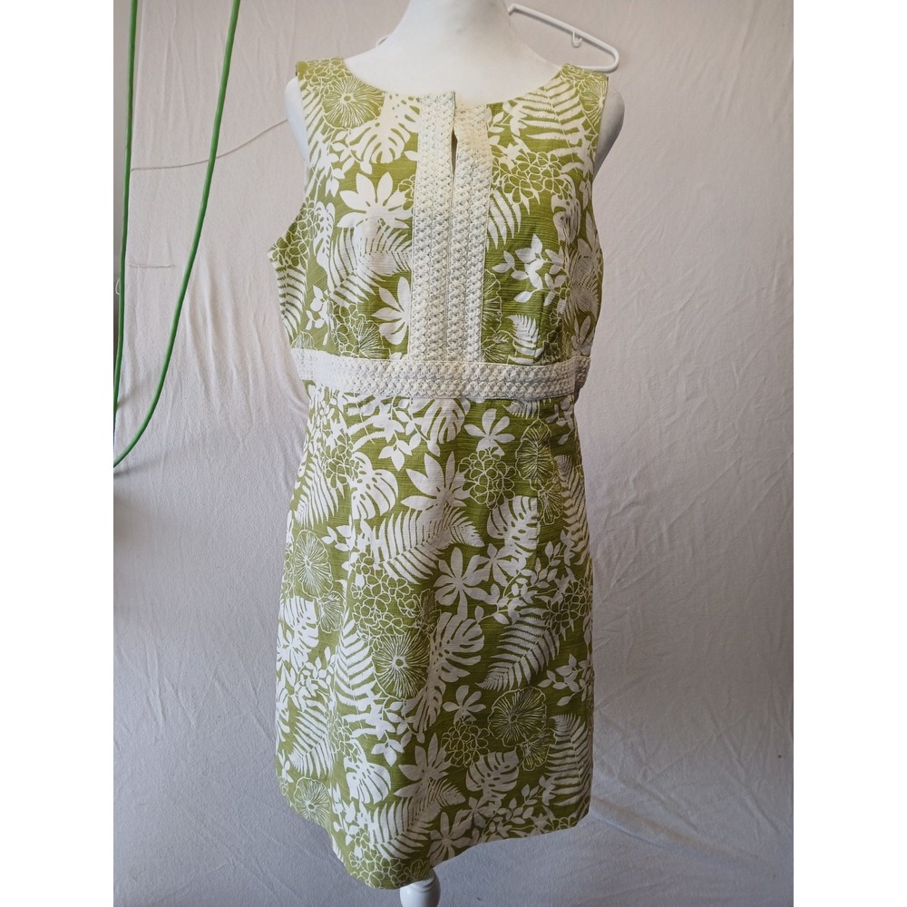 Petitie Sophisticate Large Womens Canvas Green Floral Print Dress Modest‎ Career